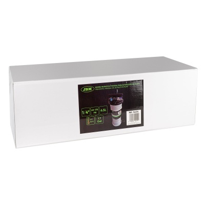 Caixa branca com rótulo preto e verde mostrando peça metálica e informações técnicas