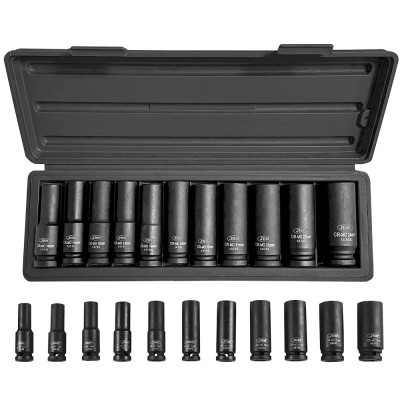 Conjunto de soquetes de impacto metal preto fosco em caixa preta