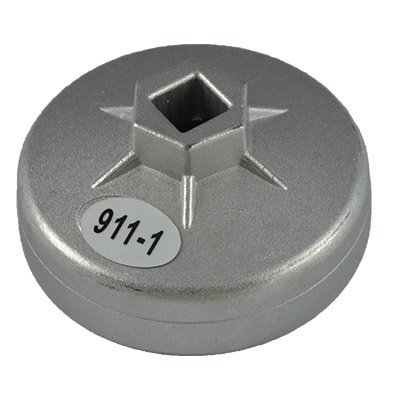 Filtro metálico redondo prateado com etiqueta '911-1'