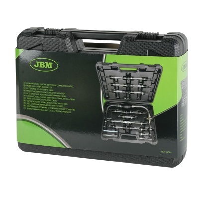 Estojo preto rígido com kit para purgar sistemas de combustível a diesel da marca JBM