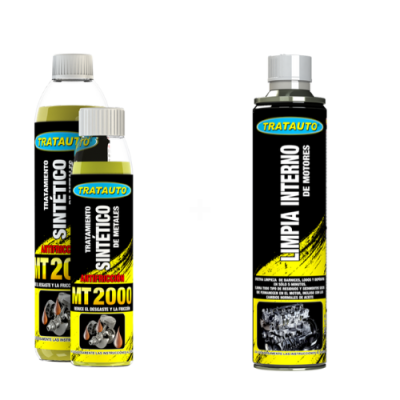Três frascos de produtos automóveis TRATAUTO para tratamento sintético e limpeza de motores
