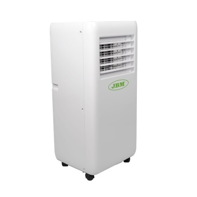 Ar condicionado portátil branco JBM com grelha frontal e rodas na base
