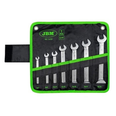 Conjunto de 7 chaves fixas em estojo preto e verde com tamanhos visíveis