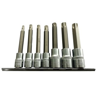 Conjunto de bits Torx de aço cromado em suporte preto