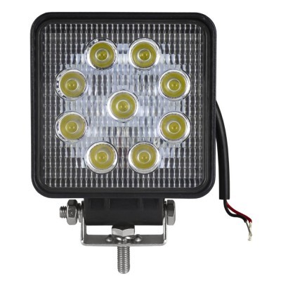 luz LED quadrada com nove LEDs amarelos e suporte metálico