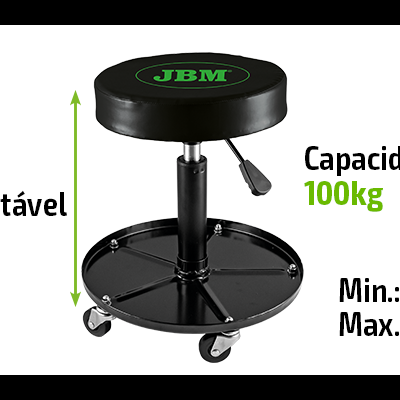 Banco de escritório preto ajustável com rodízios e capacidade de 100kg