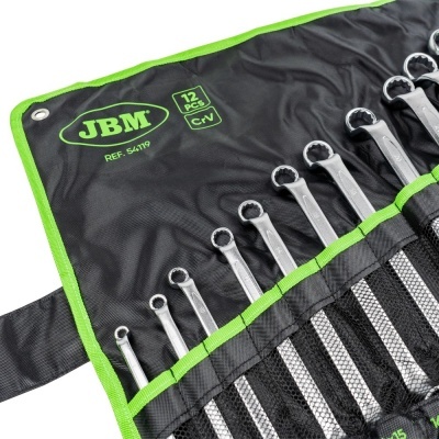 Conjunto de 12 chaves inglesas em bolsa preta com bordas verdes