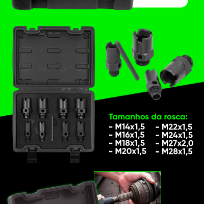 Conjunto de ferramentas em aço numa caixa preta