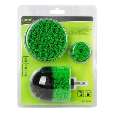 Conjunto de escovas de limpeza JBM em embalagem de plástico transparente com fundo verde