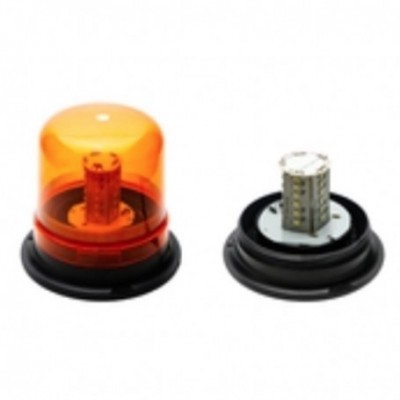 Luz de aviso redonda com base preta e cobertura laranja desmontada