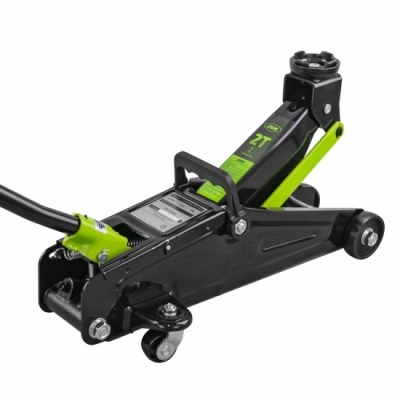 Macaco hidráulico automóvel preto e verde com capacidade de 2 toneladas