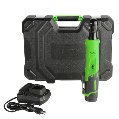 Conjunto de ferramenta elétrica com caixa preta, ferramenta portátil verde e carregador preto