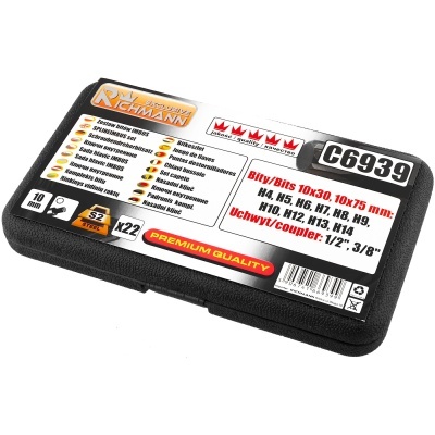 Estojo preto com etiqueta da marca RICHMANN e código C6939 contendo 22 bits em várias medidas.