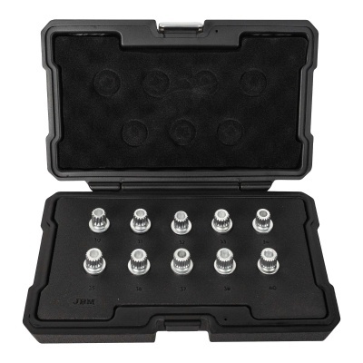 Conjunto de soquetes de metal prateado em caixa preta com numeração