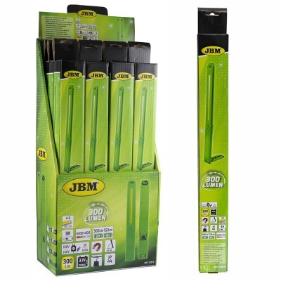 Caixa verde de lâmpadas LED JBM com especificações técnicas e várias unidades na embalagem