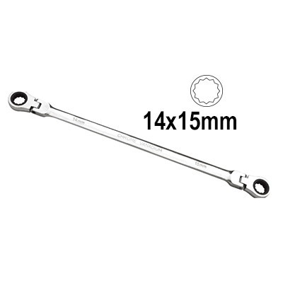 Chave de boca dupla com carraca 14x15mm em metal prateado