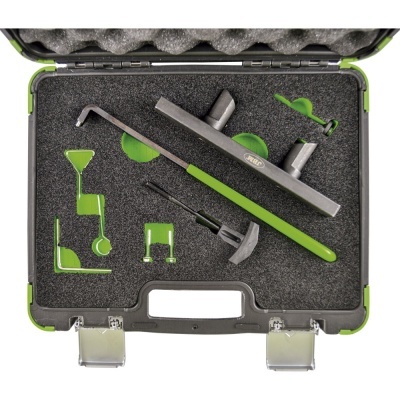 Conjunto de ferramentas com cabo verde em estojo de espuma moldada