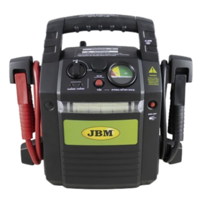 Carregador portátil JBM preto com ganchos de bateria vermelhos e pretos