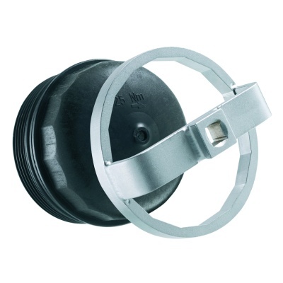 Tampa de óleo preta em plástico com anel metálico prateado para aperto