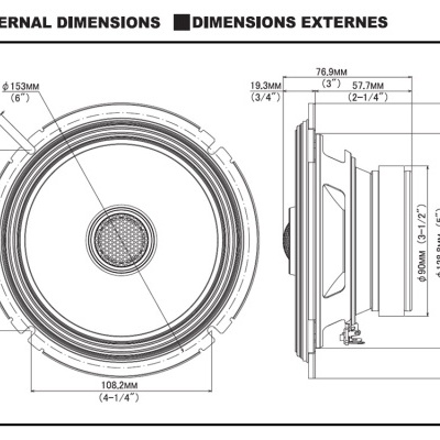Diagrama técnico de uma coluna com dimensões em milímetros e polegadas