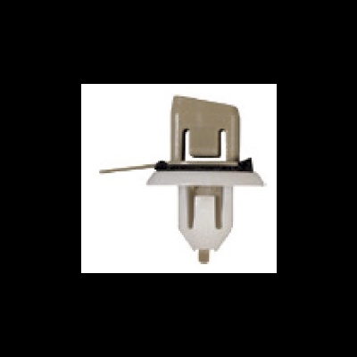 Clipe de plástico bege com parte metálica prateada