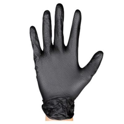 Luva preta de material sintético com punho ajustado
