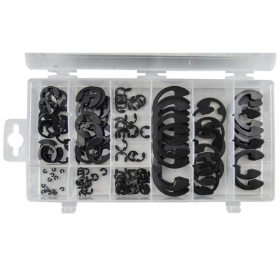 Conjunto de anilhas elásticas de metal preto em estojo plástico transparente