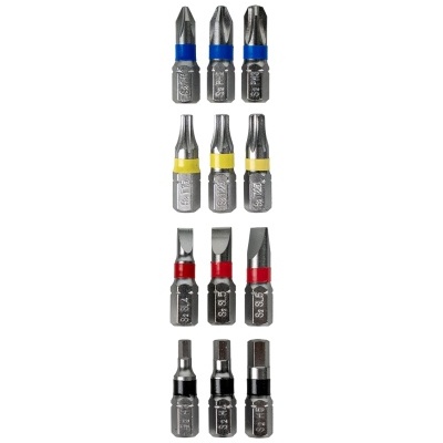 Conjunto de pontas de aparafusadora metálicas com anéis coloridos
