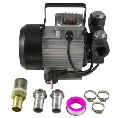 Bomba elétrica cinzenta e preta com acessórios metálicos e fita rosa