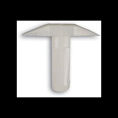 Peça plástica branca em forma de T com ponta fina sobre fundo branco