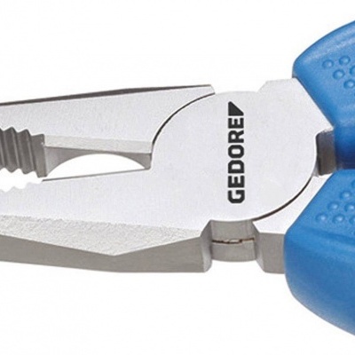 Alicate multifunções com cabos azuis e pretos e marca GEDORE