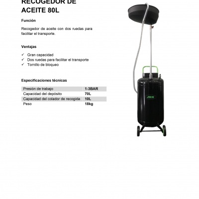 Recogedor de aceite preto com duas rodas e mangueira