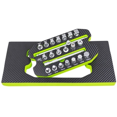 Conjunto de bits de ferramentas com suporte preto e verde