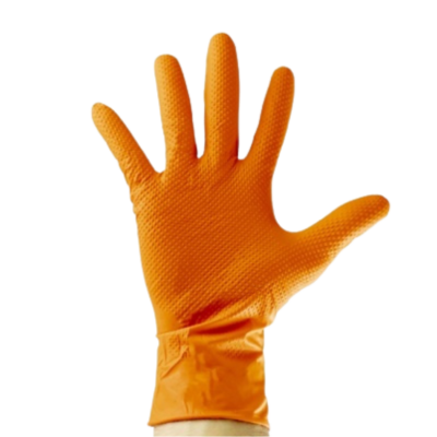 Luva de borracha laranja com textura antiderrapante na palma