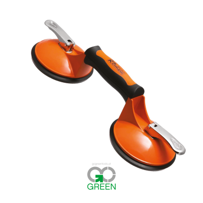 Ventosa dupla laranja e preta com pega e alavancas metálicas