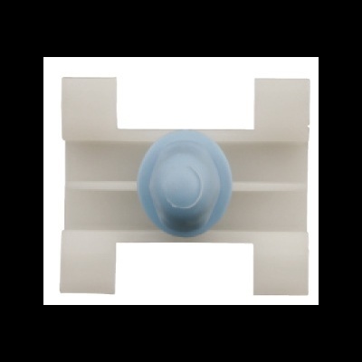 Suporte para tubos em plástico branco com botão azul