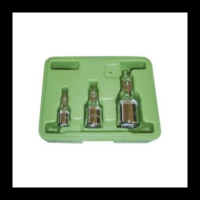 Conjunto de três soquetes cromados em estojo verde