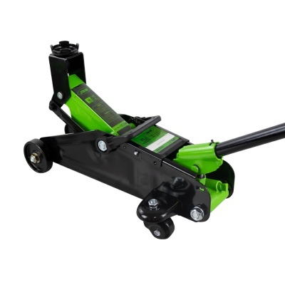 Macaco hidráulico de carrinho preto e verde para automóveis