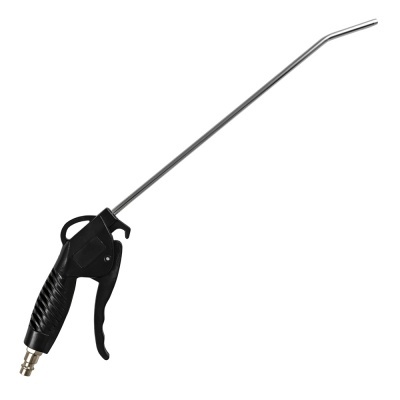 Pistola de ar comprimido com punho preto e tubo metálico longo