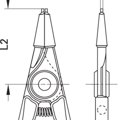 Desenho técnico a preto de um compasso com indicações de medidas