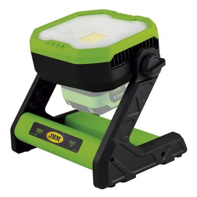 Luz de trabalho portátil verde e preta JBM 20V com painel LED e suporte ajustável