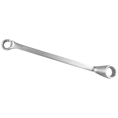 Chave de boca dupla metálica prateada com texto gravado, sobre fundo branco.