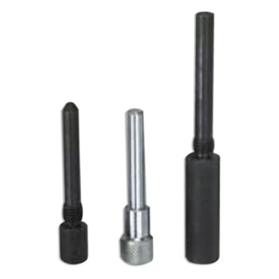 Conjunto de três ferramentas cilíndricas metálicas em preto e prateado