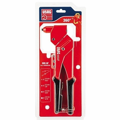 Alicate de rebitar USAG vermelho e preto em embalagem plástica