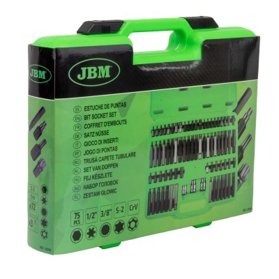 Mala de plástico verde e preta com conjunto de pontas JBM