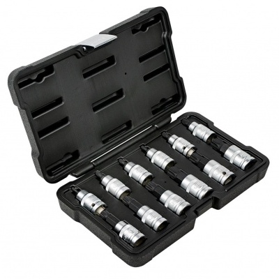 Conjunto de soquetes metálicos em caixa preta aberta