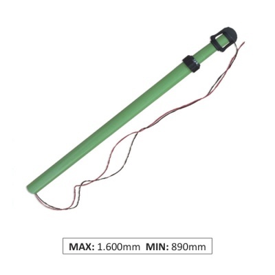 Barra verde extensível com cordões e marcações de comprimento