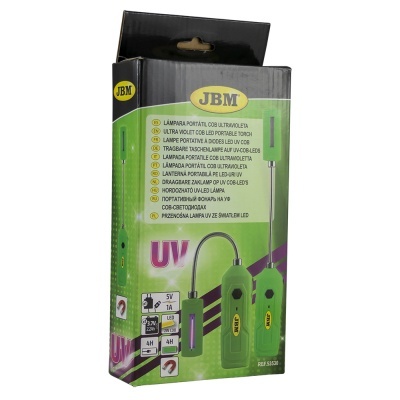 Embalagem de lâmpada portátil UV JBM verde com informações técnicas