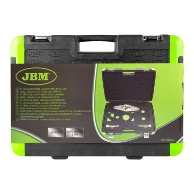 Estojo de ferramentas preto e verde com etiqueta JBM para Jaguar Land Rover.