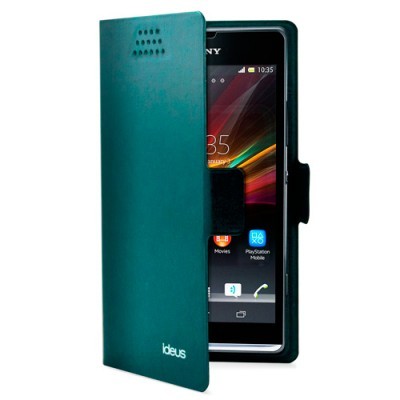 Capa de smartphone verde com fecho magnético e telemóvel Sony